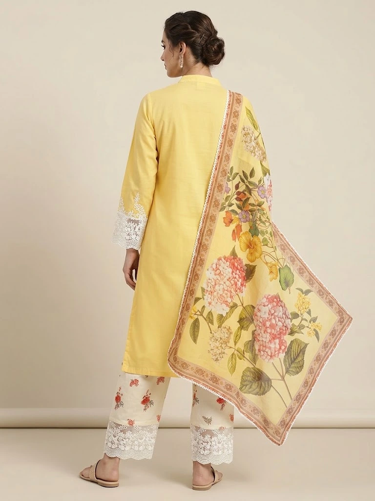 Yellow Embroidered 3-Piece Suit (Lawn / Cotton) - Image 2