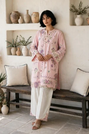 Light Pink Embroidered & Patchwork 2-Piece Suit
